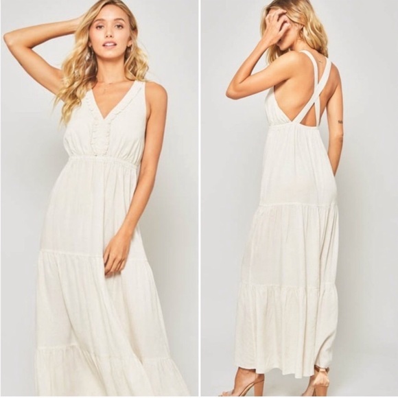 ECRU BOHO CROSSED BACK STRAP MAXI DRESS - Picture 7 of 7